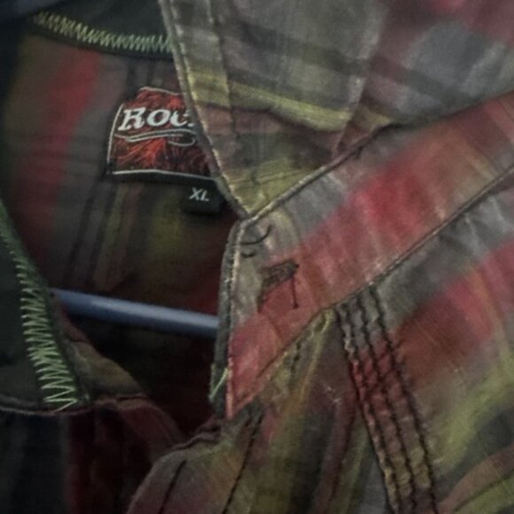 Mens Long Sleeve Shirt XL Red Plaid Snap Down Western Cowboy Rockabilly - Picture 13 of 13